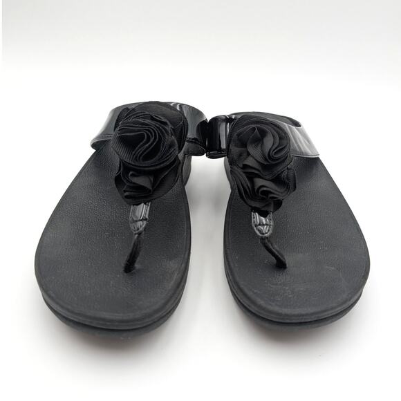 FitFlop Florrie Toe-Thong Wedge Sandal Women's Slip-On Black Size US7 EU38 - Picture 2 of 12